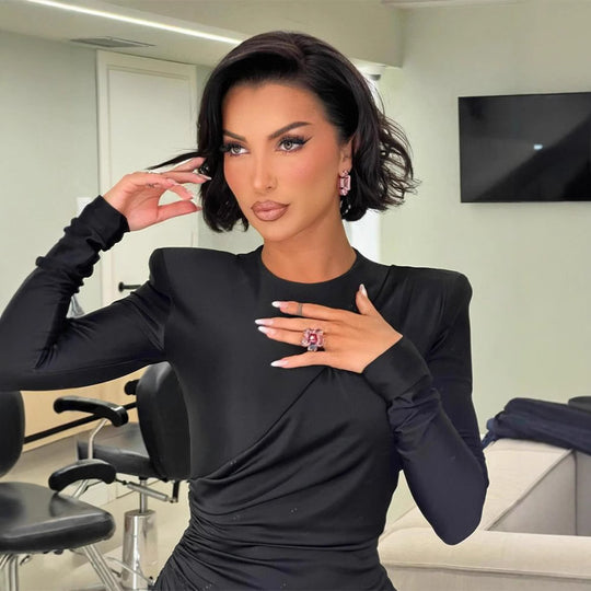 Damen elegantes Wickelkleid mit raffinierten Schnittführungen und langen Ärmeln R&B