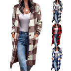 Damen Langarmcardigan mit modernem Karomuster und praktischen Taschen R&B