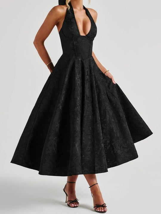 Damen Elegantes Halterneck-Ballkleid mit fließendem Rock R&B