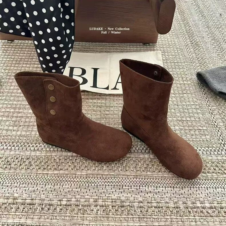 Damen Elegante Stiefel mit modischer Knopf-Dekoration R&B