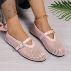 Damen atmungsaktive Ballerinas mit modischem Lochmuster und komfortablem Riemen R&B