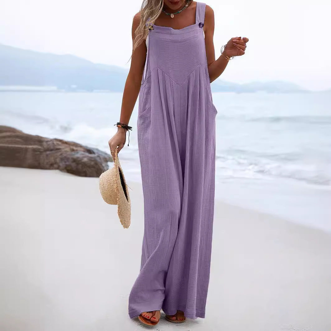 Damen luftiger Jumpsuit mit praktischen Taschen und verstellbaren Trägern R&B