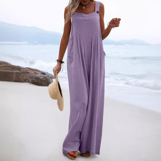 Damen luftiger Jumpsuit mit praktischen Taschen und verstellbaren Trägern R&B