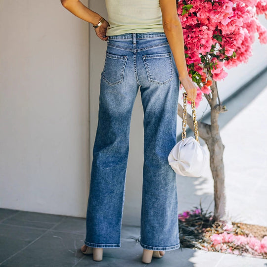 Damen Hight-Waist Jeans im lässigen Wide-Leg Schnitt R&B