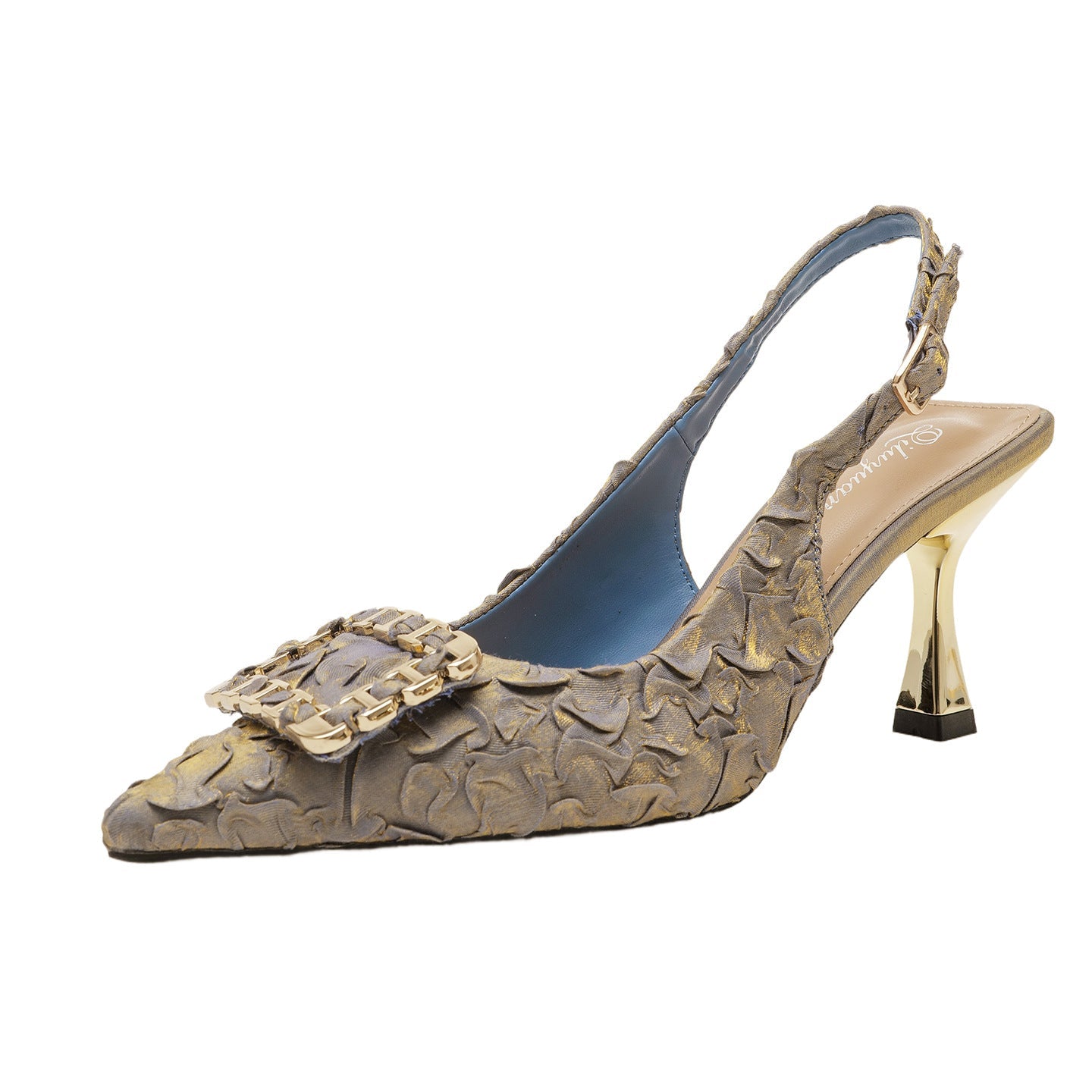 Damen Slingback-Pumps mit elegantem Schmuckdetail und modischem Blockabsatz