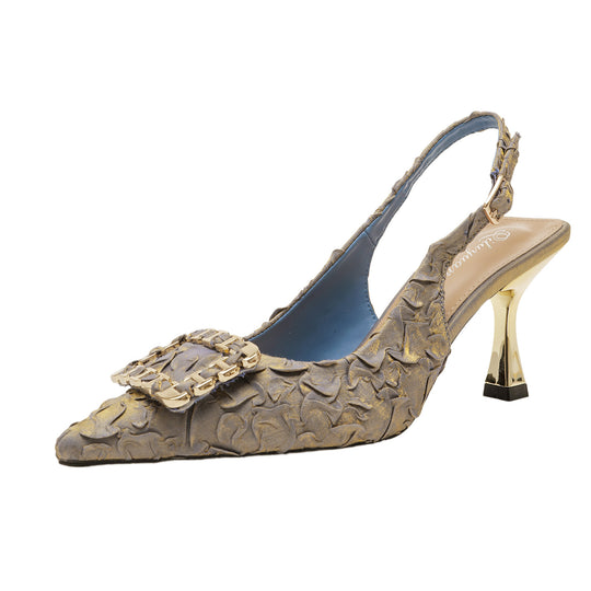 Damen Slingback-Pumps mit elegantem Schmuckdetail und modischem Blockabsatz R&B
