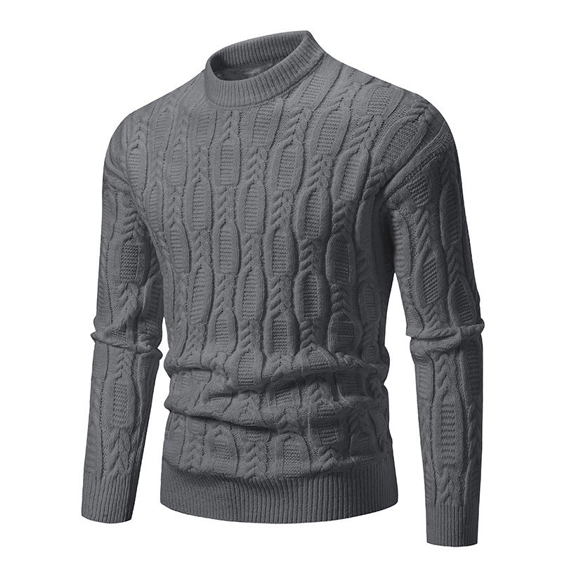 Herren Strickpullover mit modernem Zopfmuster und hohem Kragen R&B