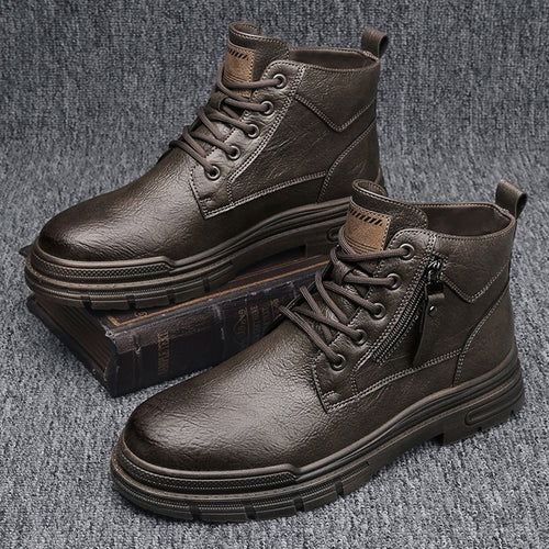Damen Robuste Lederstiefel mit praktischem Reißverschluss und dämpfender Sohle R&B
