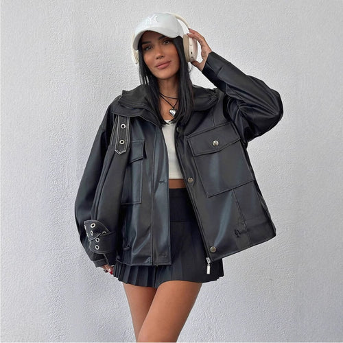 Damen lässige Oversized-Jacke mit großen Taschen R&B