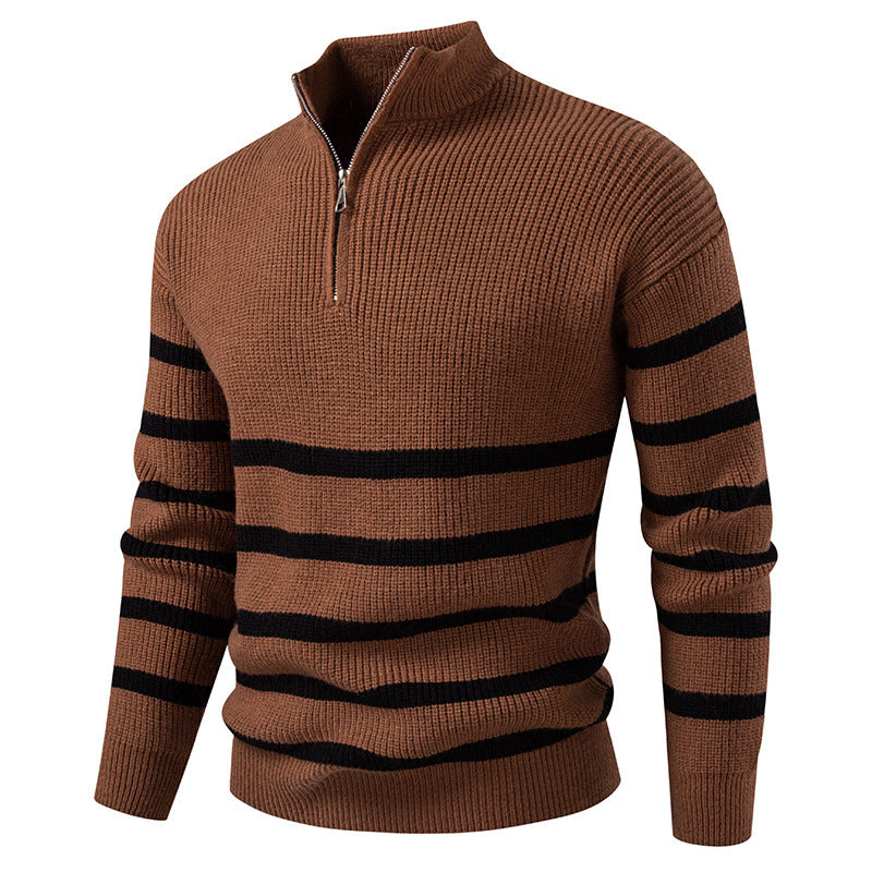 Herren modischer Rollkragenpullover mit strukturiertem Design und halbem Reißverschluss R&B
