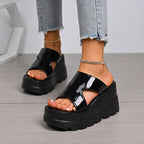 Damen Plattform-Sandalen mit elegantem Metallic-Riemendesign und rutschfester Sohle R&B