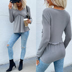 Damen V-Ausschnitt Langarmshirt mit Rüschendetails