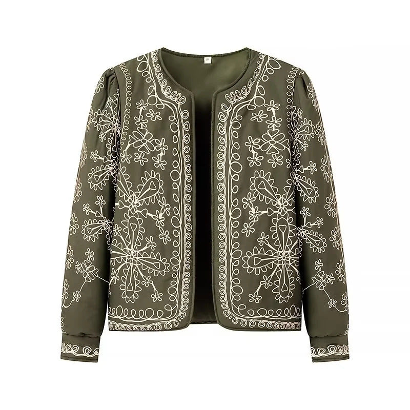 Damen gestickte Blumenjacke mit Volumenärmeln R&B