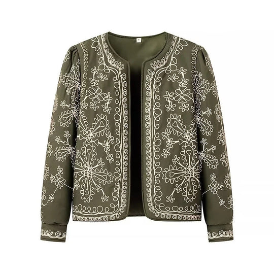 Damen gestickte Blumenjacke mit Volumenärmeln R&B