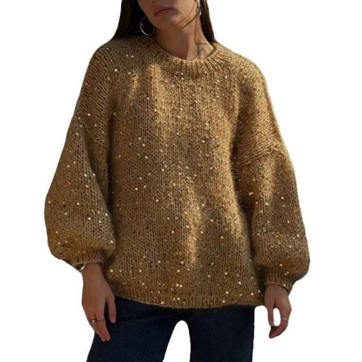 Damen Glitzernder Strickpullover mit weitem Schnitt und eleganten Akzenten R&B