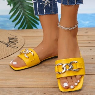 Damen Modische Riemenslipper mit dekorativem Ketten-Detail R&B