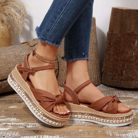 Damen elegante Plateau-Sandalen mit dekorativem Knötchen-Design R&B
