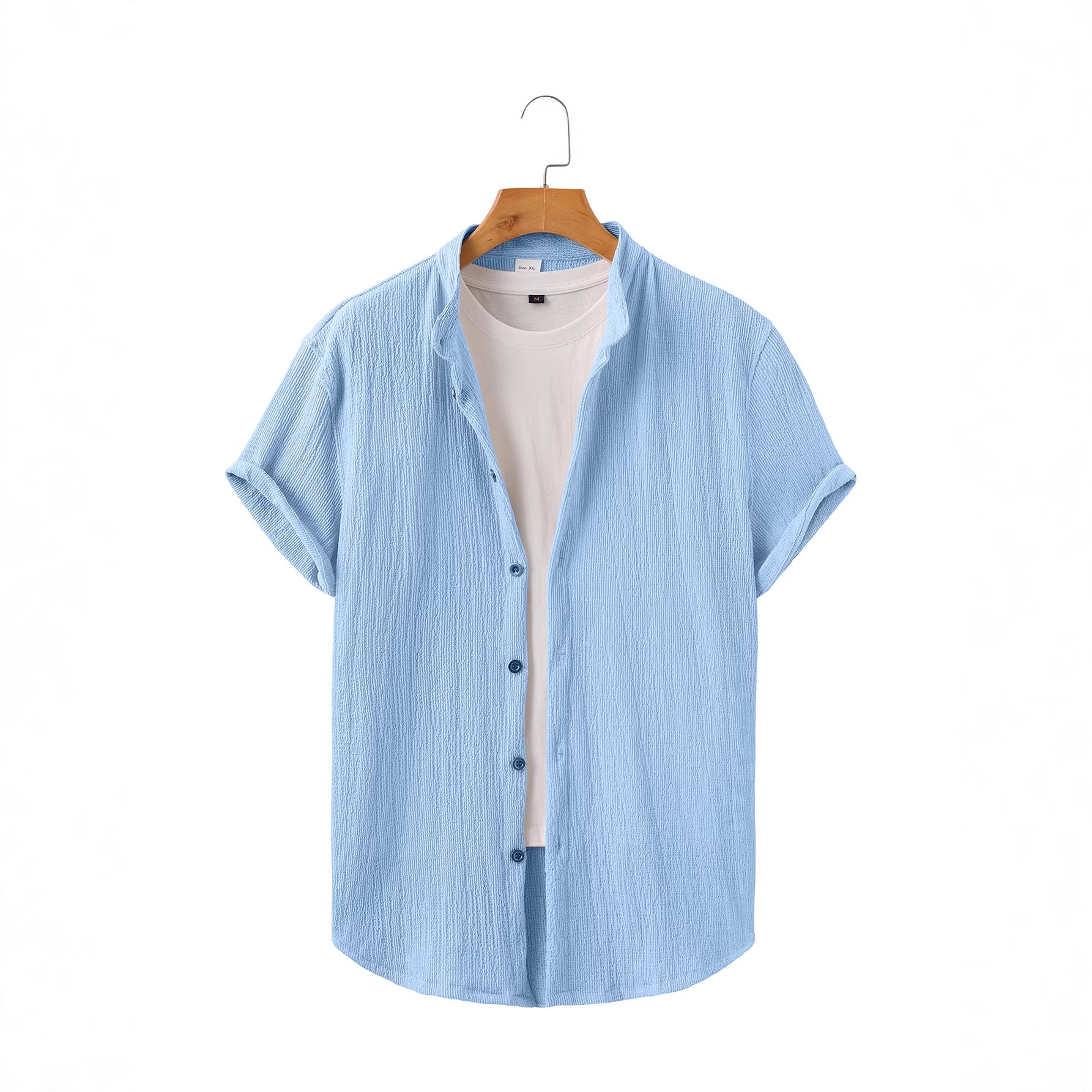 Herren nan leichtes Knitterstruktur-Überhemd mit umgeschlagenen Ärmeln entspannter Overshirt-Silhouette R&B