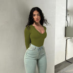 Damen Langarm Bodysuit mit elegantem Rundhalsausschnitt R&B