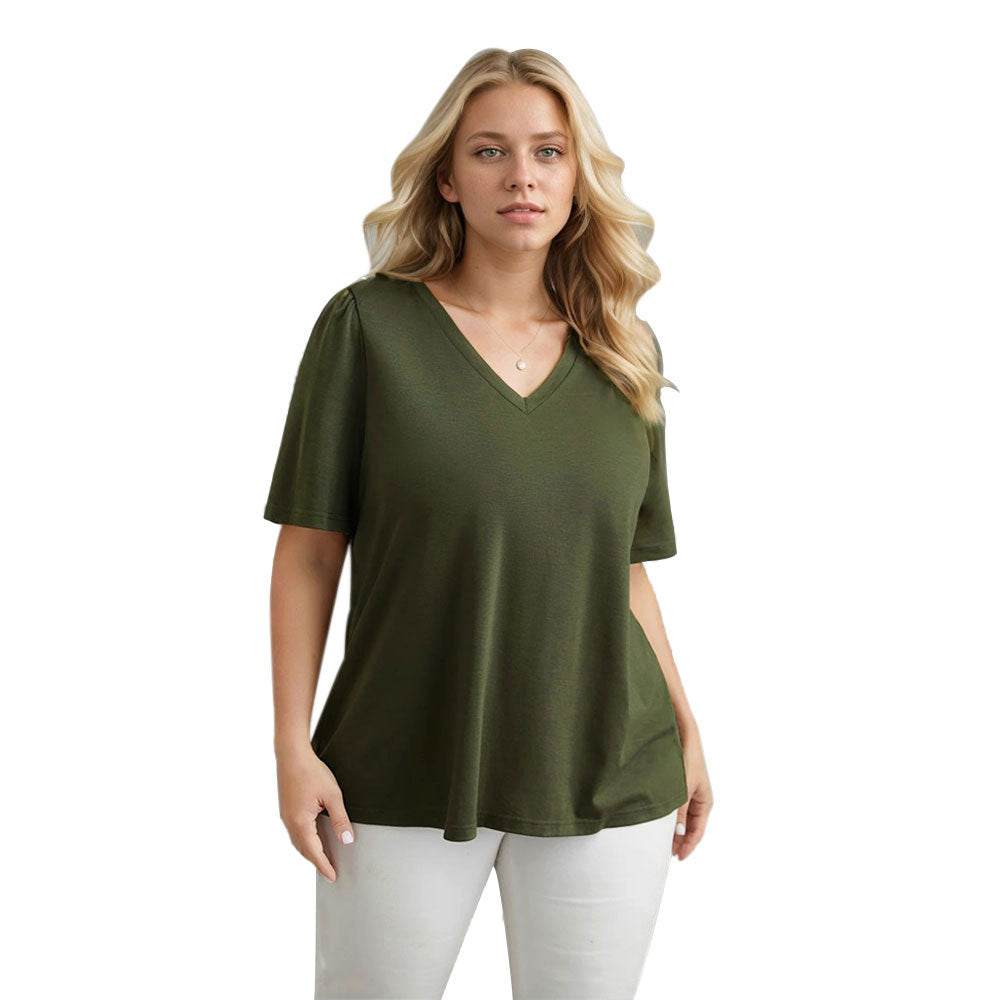 Damen Lässiges V-Ausschnitt T-Shirt mit Seitentaschen und weichem Material R&B