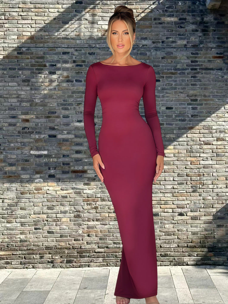 Damen Figurumspielendes Maxikleid mit langem Arm und elegantem Schnitt R&B