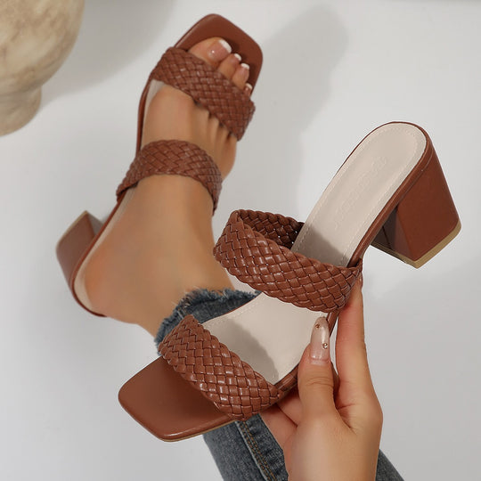Damen Riemchen-Sandalen mit geflochtenem Riemendesign und bequemem Blockabsatz R&B