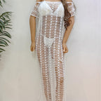 Damen transparenter Häkelstrandüberwurf mit fransigen Details R&B