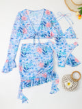Damen Badeset mit floralem Design, kurzem Oberteil und Wickelrock R&B