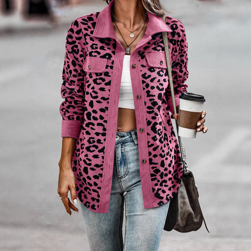 Damen Freizeitjacke mit strukturiertem Leopardenmuster und praktischen Taschen R&B