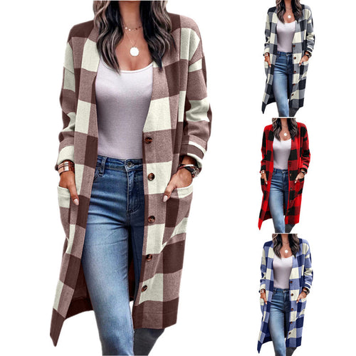 Damen Checkered Cardigan im lässigen Oversized-Stil mit praktischen Taschen R&B