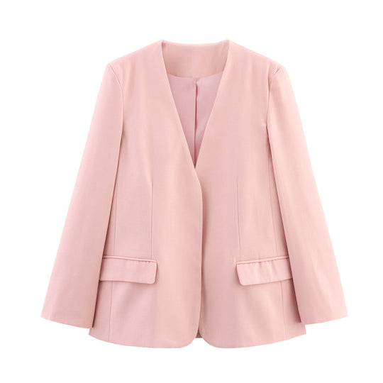 Damen Eleganter Oversized Blazer mit V-Ausschnitt und Taschen R&B