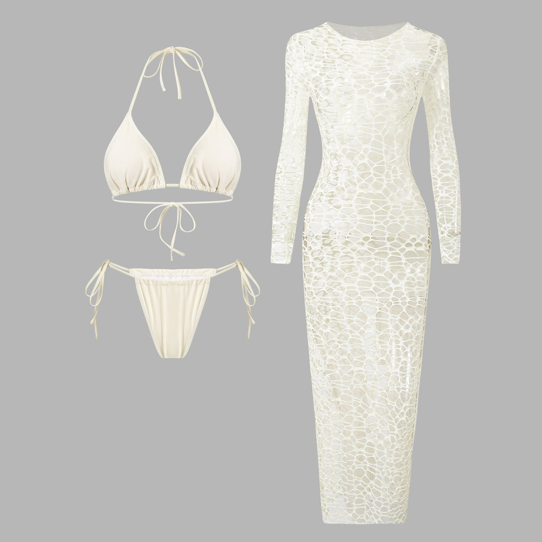 Damen elegantes und transparentes Maxikleid R&B