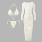 Damen elegantes und transparentes Maxikleid R&B
