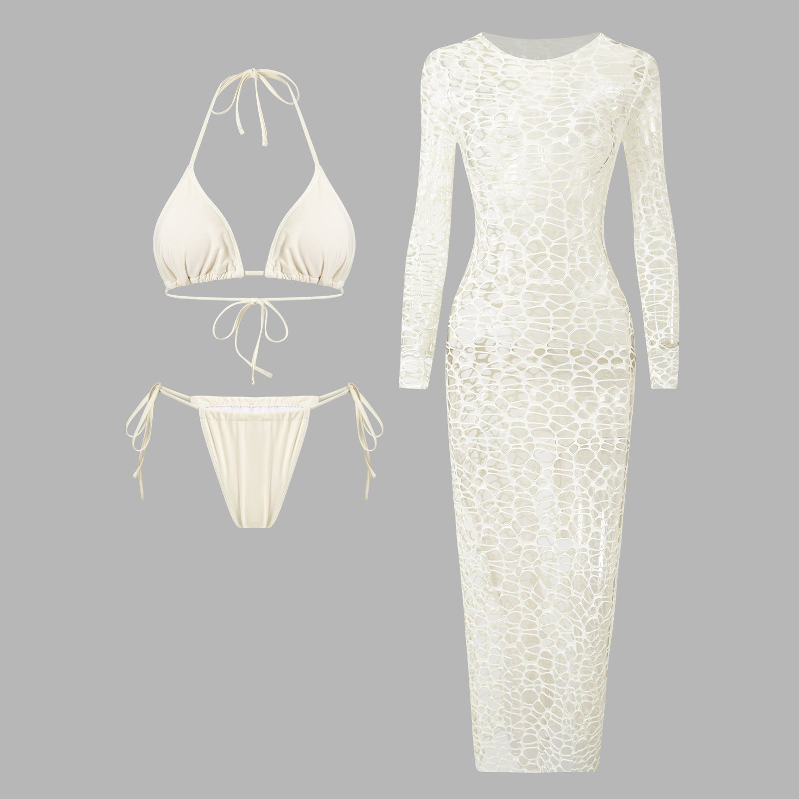 Damen elegantes und transparentes Maxikleid R&B