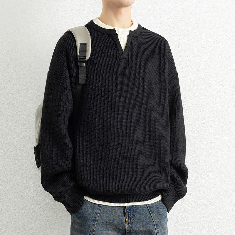 Herren Strickpullover mit V-Ausschnitt und strukturiertem Design R&B