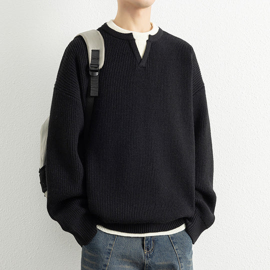 Herren Strickpullover mit V-Ausschnitt und strukturiertem Design R&B
