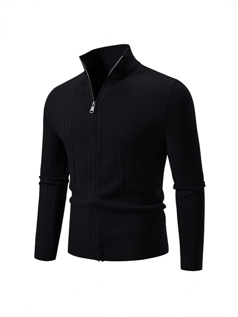 Herren Strickpullover mit hochschließendem Reißverschluss und feinem Rippdesign
