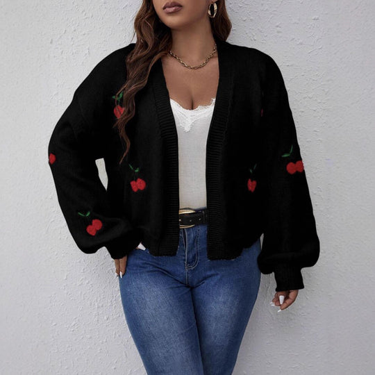 Damen Großer Cardigan mit verspieltem Kirschmotiv R&B