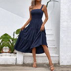 Damen Midikleid mit elastischem Oberteil und fließendem Rock R&B