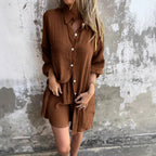 Damen Langärmlige Hemdbluse im Oversize-Stil mit Knopfleiste R&B