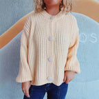 Damen Grobstrickjacke mit ballonförmigen Ärmeln und dekorativen Knöpfen R&B