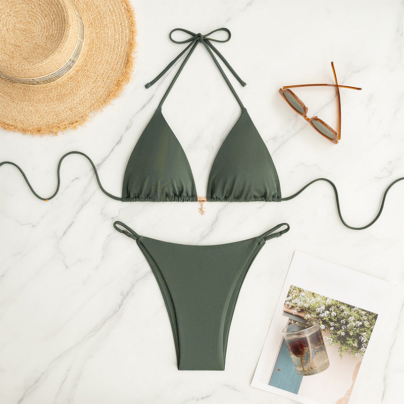 Damen Triangel-Bikini-Set mit schmalen Trägern und verstellbarem Höschen R&B