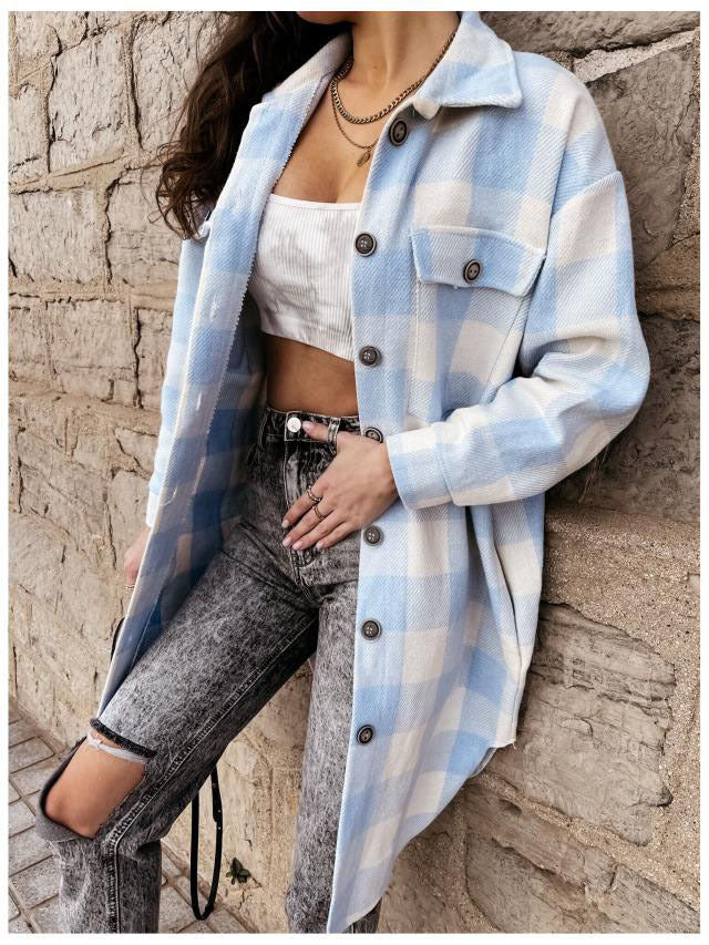 Damen Karierte Overshirtjacke mit Brusttaschen R&B