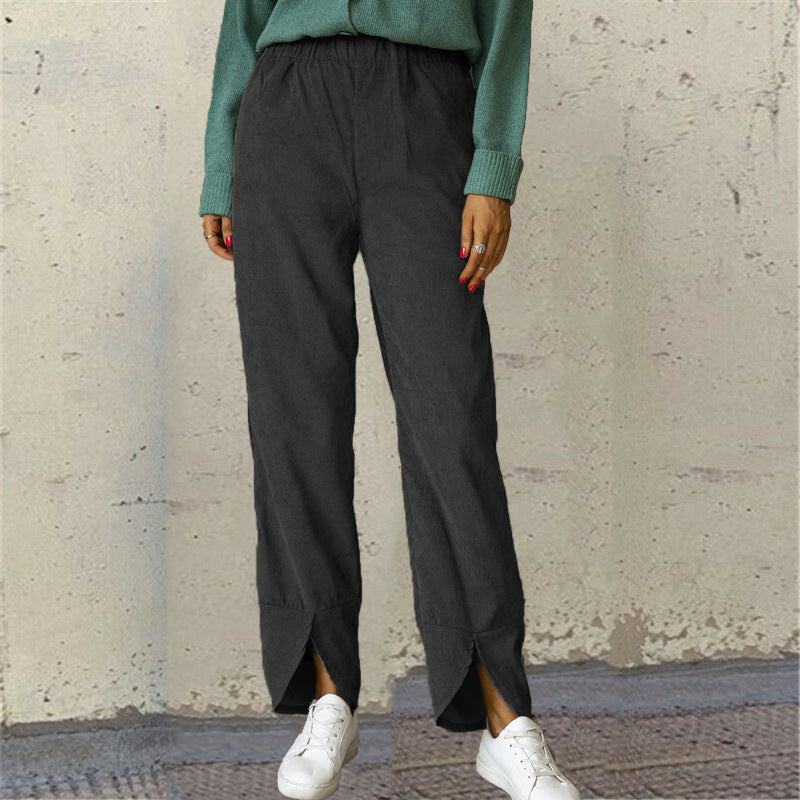 Damen Modische und bequeme Bundhose mit seitlichen Schlitzdetails R&B
