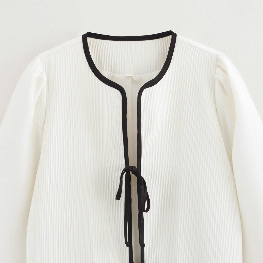 Damen modische Überziehjacke mit eleganten Binde-Details und praktischen Taschen R&B