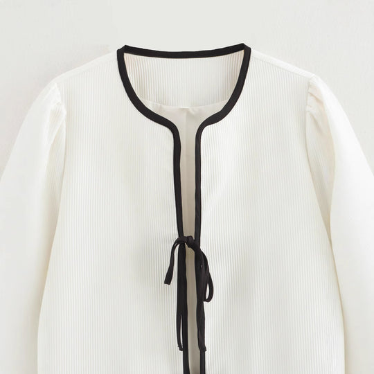 Damen modische Überziehjacke mit eleganten Binde-Details und praktischen Taschen R&B