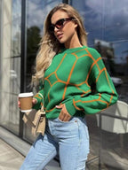 Damen Modischer Strickpullover mit auffälligem geometrischem Design R&B