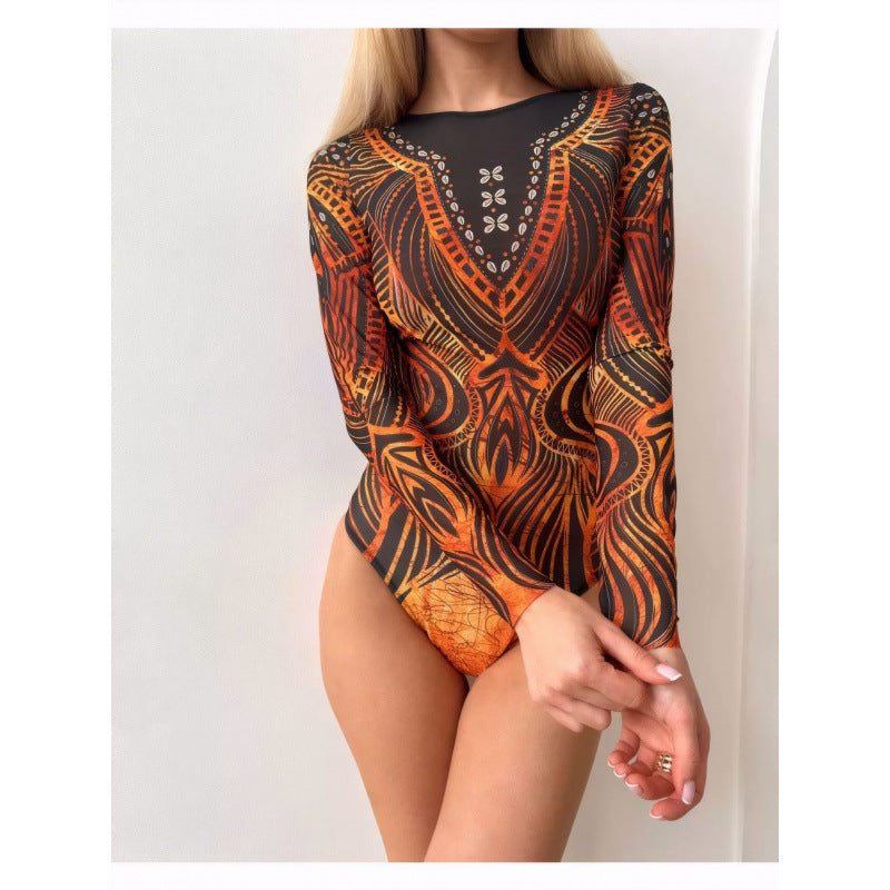 Damen Hochgeschnittene Palazzo-Hosen mit buntem Muster R&B