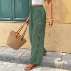 Damen Weite Stoffhose mit Stickerei