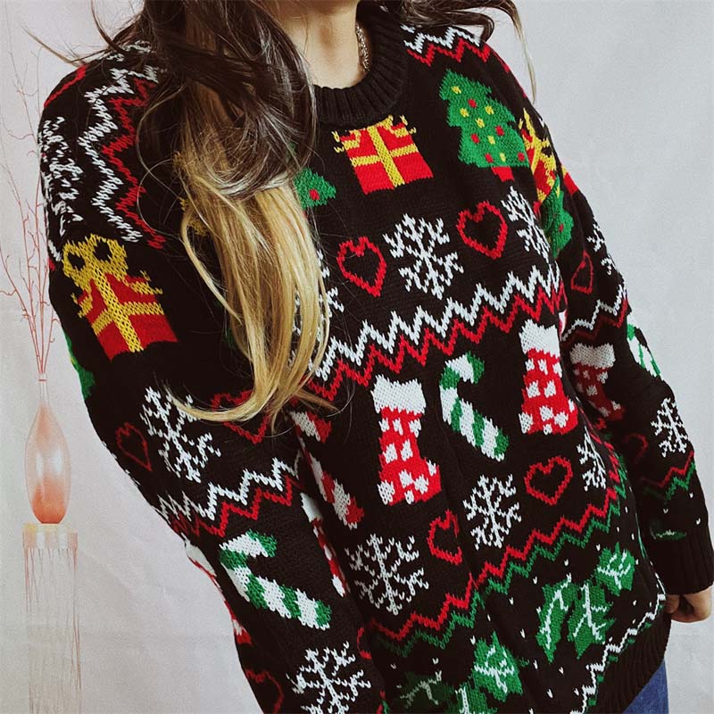 R&B | Weihnachtlicher Strickpullover Mit Schneeflockenmotiv
